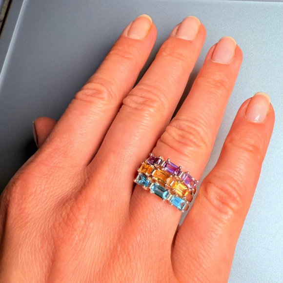 3 Stack Individual Rings Citrine Topaz Amethyst Gemstone Sterling Silver 925 - Picture 2 of 10